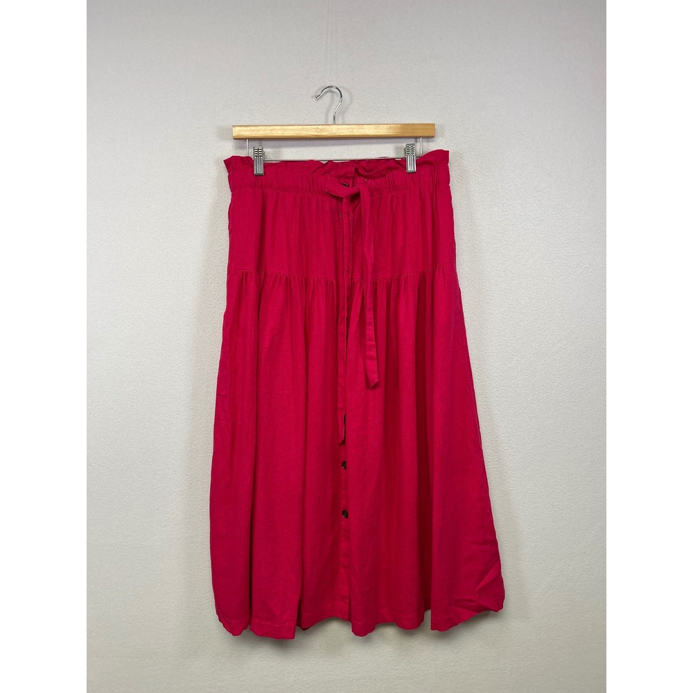 Boho Barbiecore Universal Thread Womens Med Pink Linen Blend Tiered Midi Skirt